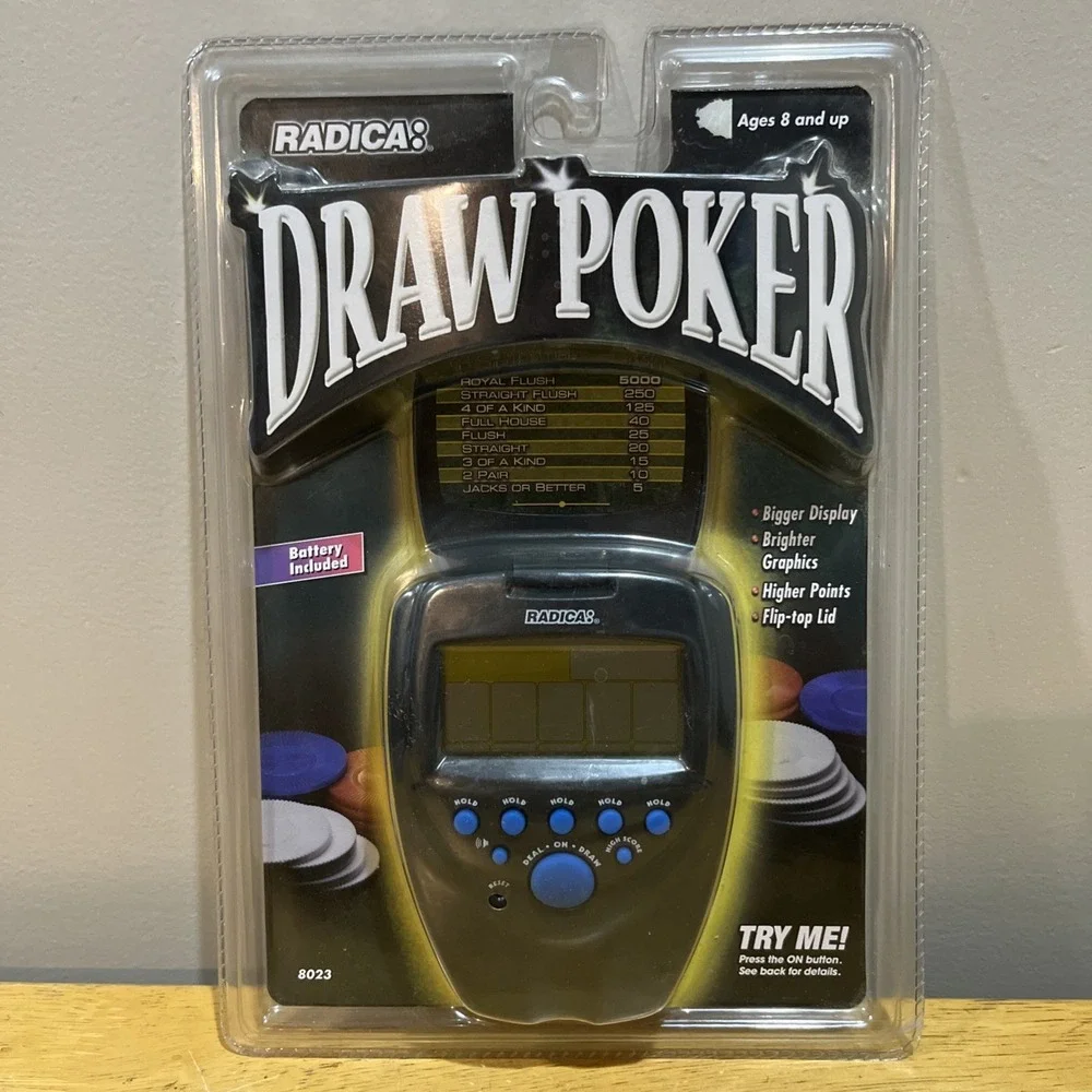 Radica Draw Poker‎ #8023 Vintage 1999 Handheld Electronic Game - NOS Sealed